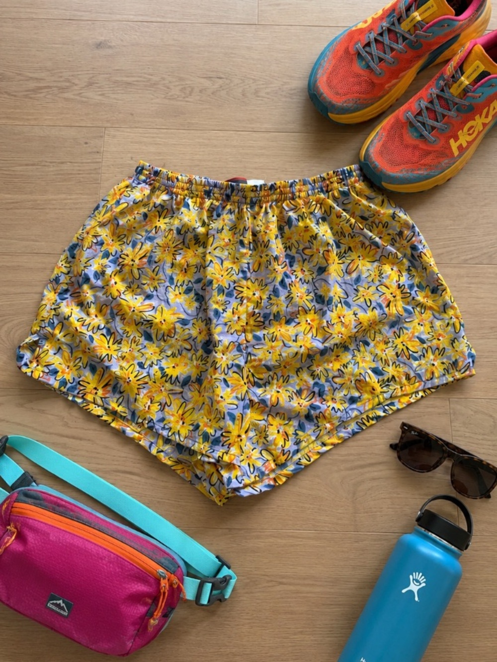 Prospirit 90s Floral Baggies Athletic Running Shorts Outdoor Running Granola L